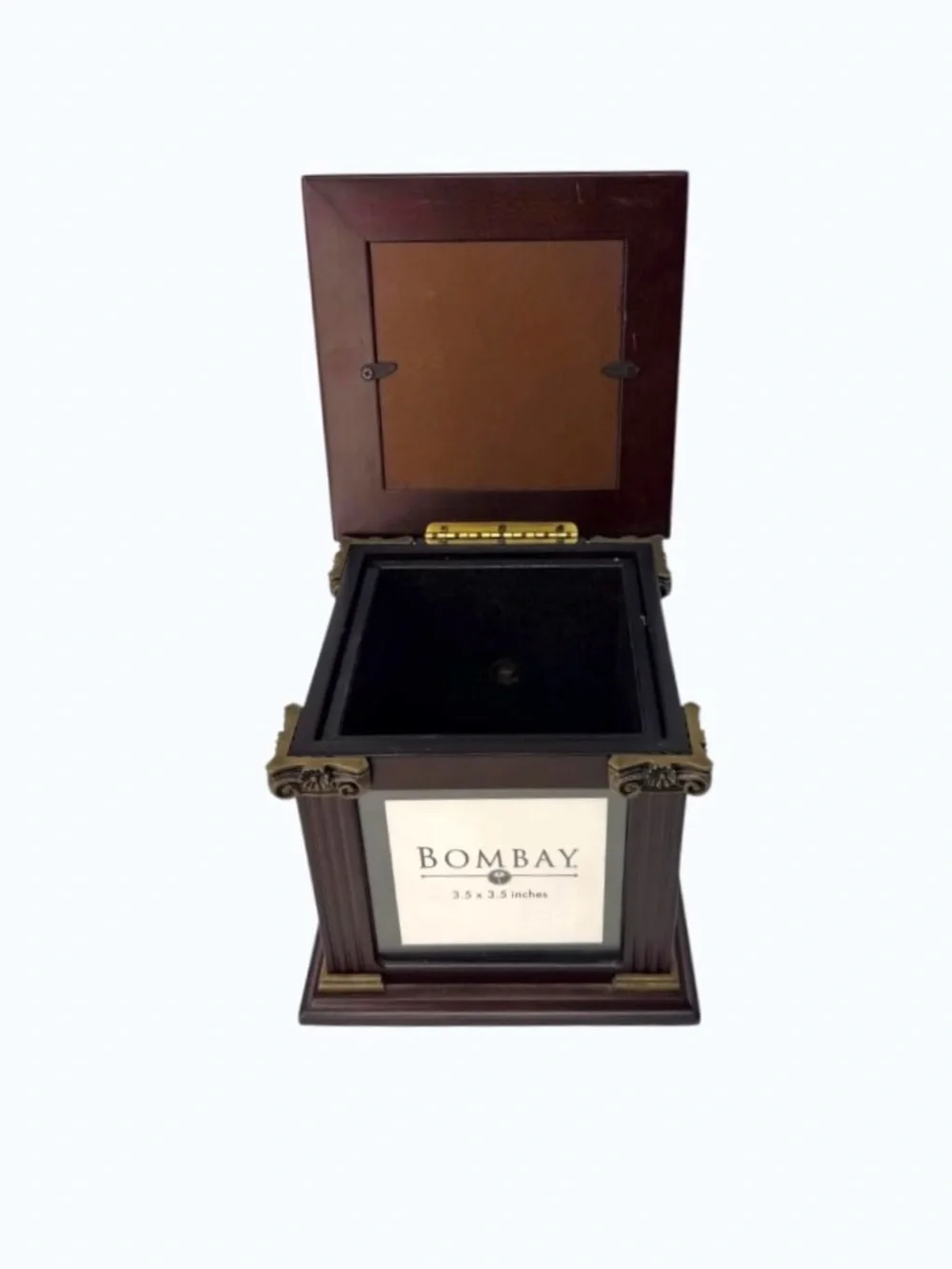Vintage Bombay Wood Photo Frame Cube Hinged Keepsake Box